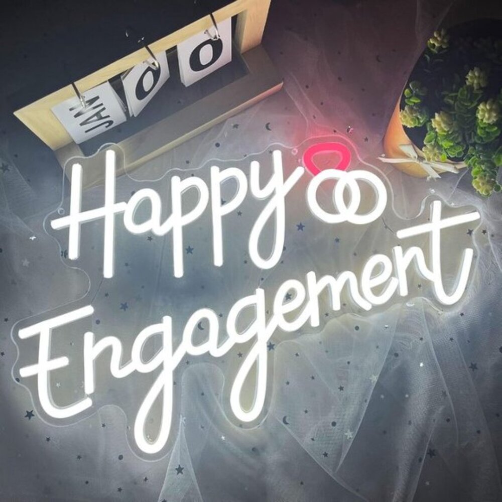New Happy Engagement Neon Sign, White LED Light for Wedding & Party Decor - Picture 2 of 8